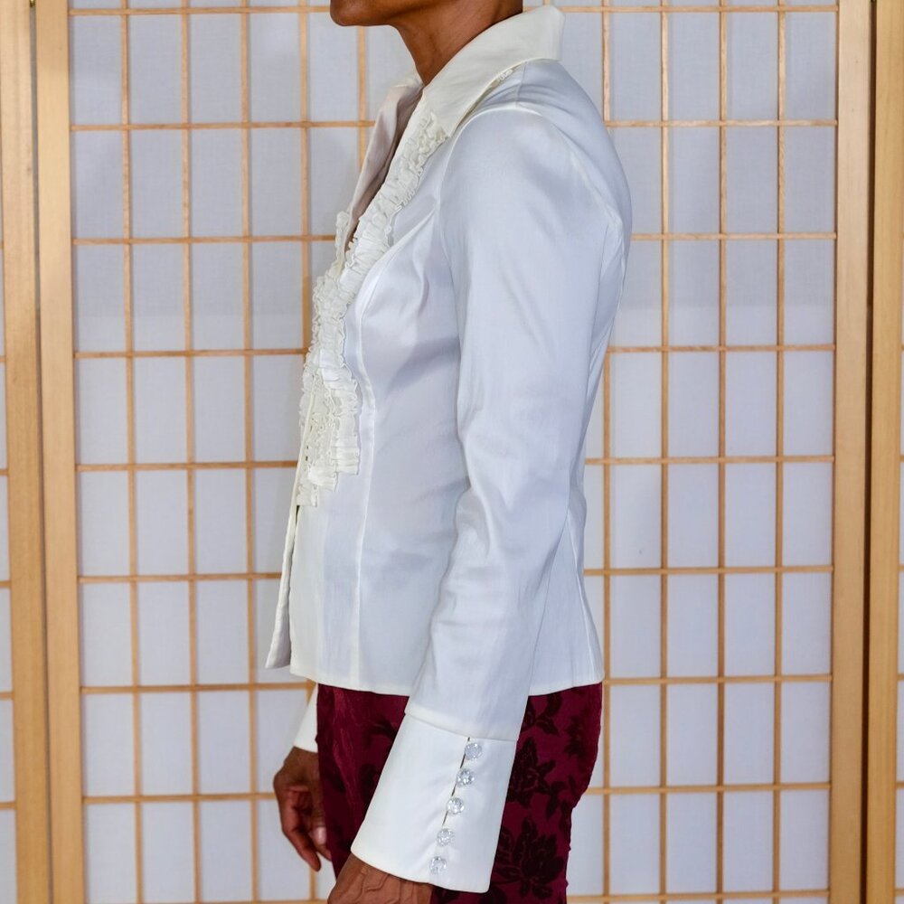 Cache Cream Ruffle Front Blouse With Cuffs And Rh… - image 2